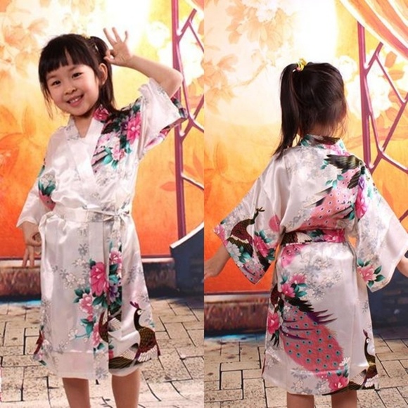 Kids Robe Satin Children Kimono Robes Bridesmaid F - Picture 1 of 4